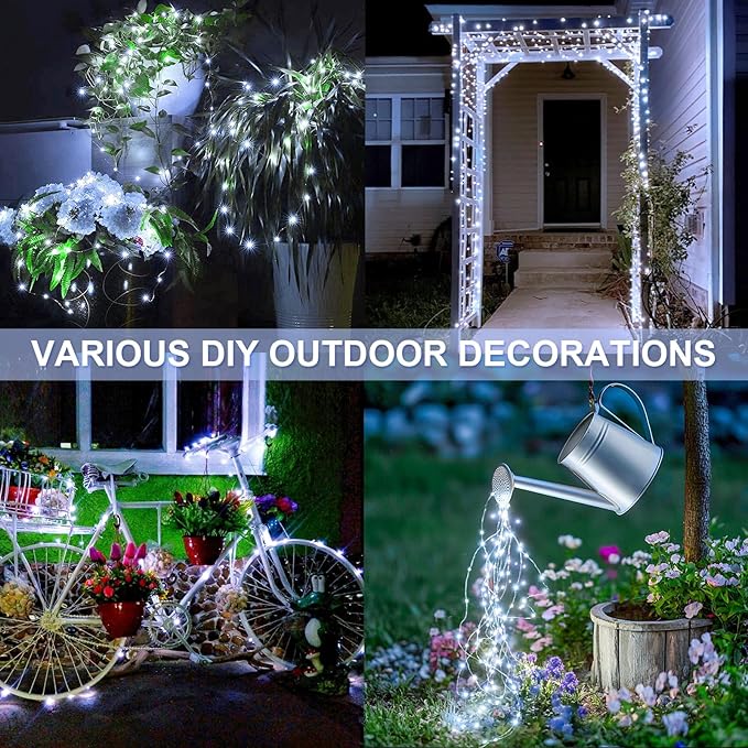 JMEXSUSS 2 Pack Solar String Lights Outdoor Waterproof, Each 33FT 100 LED Solar Christmas Lights Outdoor, 8 Modes White Fairy Light for Outside Yard Tree Patio Garden Wedding Christmas Decorations