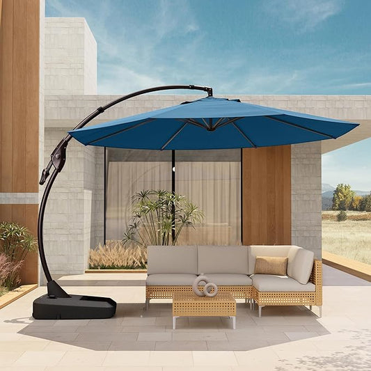 Grand patio 12 FT Sunbrella Outdoor Cantilever Umbrella with Base Patio Large Aluminum Offset Umbrella for Deck Yard (Sapphire Blue-SUNBRELLA, 12 FT)