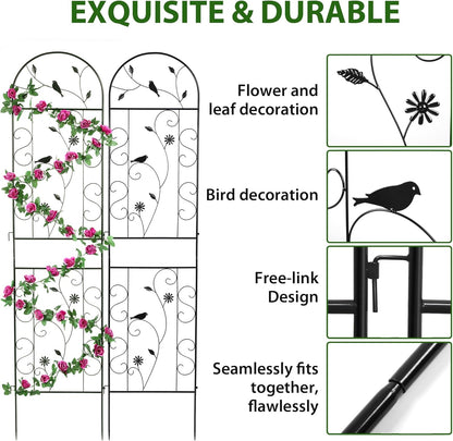 Metal Garden Trellis for Climbing Plants, 2 Pack 86.5" x 19.7" Black Plant Trellis Outdoor, Clematis Rrellis Outdoor, Arched Decoration Suitable for lawns, Gard