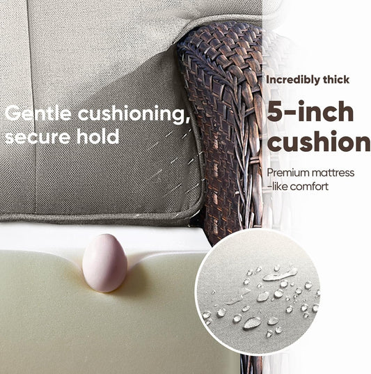 9-Piece Rotating Balcony Chair Set with 31-inch T-Shaped Wide backrest - Rattan Outdoor Rotating Balcony Chairs, Wide backrest Comfortable Outdoor Sliding Chair - Brown | Beige