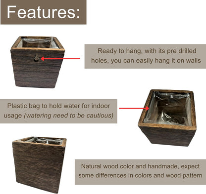 LaLaGreen Wood Planter Boxes for Plants (4x4 Inch, 8 Pack) Small Square Wall Mounted Planters for Indoor Plant, Herb Wooden Box Hanging Flower Pot Plant Holder Outdoor Fence Vertical Garden Home Decor