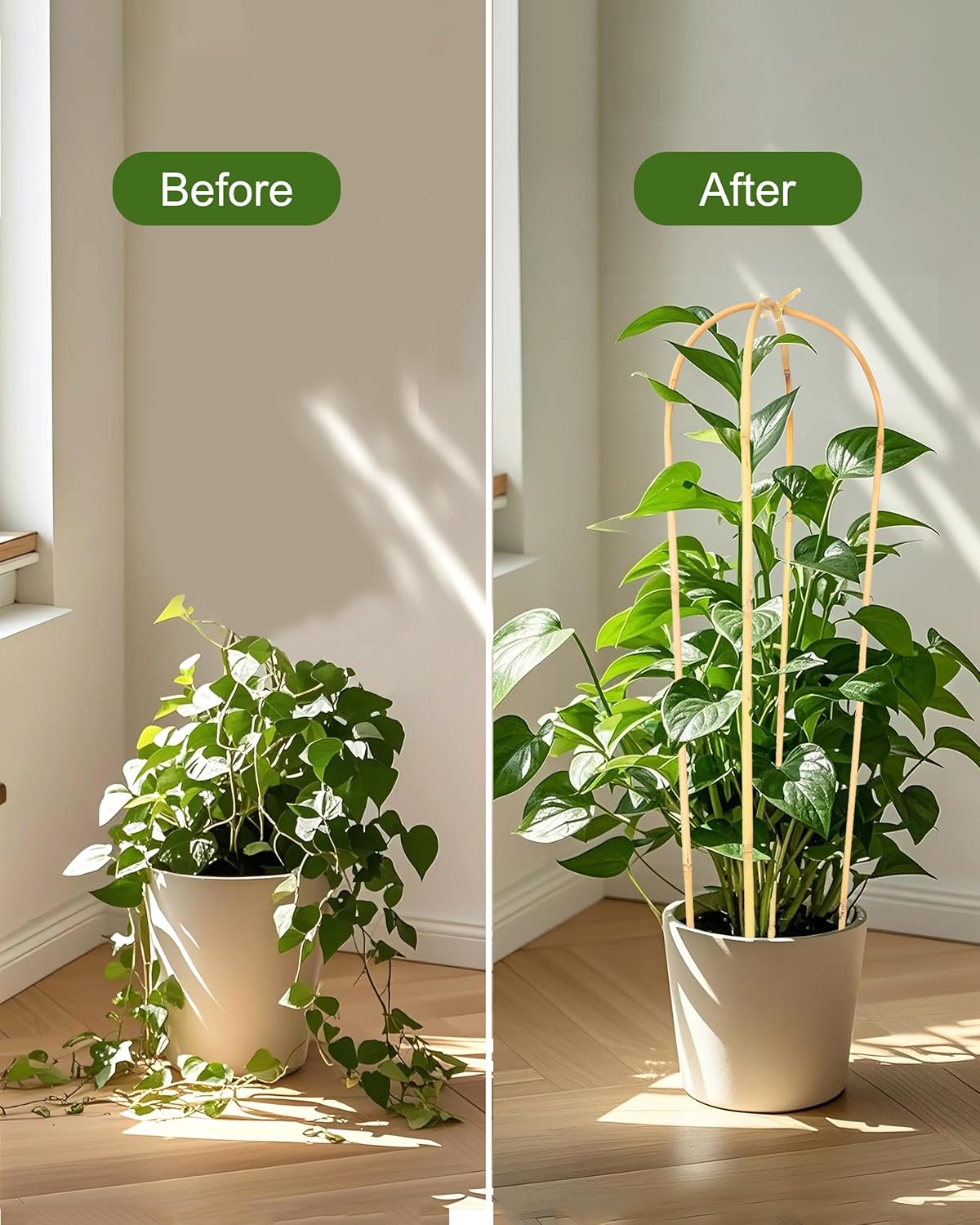 3ft Natural U-Hoops Bamboo Trellis U-Shaped Garden Trellis for Climbing Plants, Vines, Ivy, Flowers, and Potted Plants 3pcs