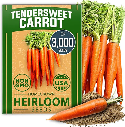 HOME GROWN Tendersweet Carrots Seeds 1 Pack - 3000 Non-GMO Heirloom Carrot Seeds for Planting Outdoors - High- (Daucus carota subsp. sativus)