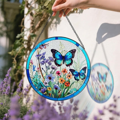 Stained Glass Window Hanging, 8 Inch Butterfly Sun Catchers Indoor Window, Suncatchers for Windows Hanging, Home Decoration and Christmas, Festival, Mother's Day, Birthday, Gifts for Women, Mom