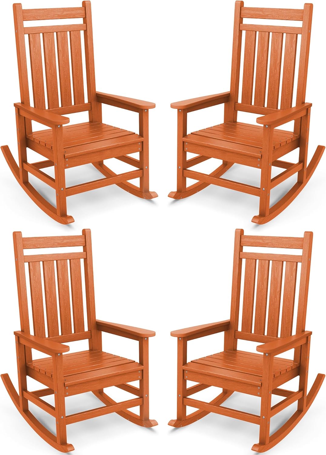 SERWALL Outdoor Rocking Chair Set of 4, HDPE Rocking Chairs for Adult, All Weather Porch Rockers for Lawn Garden, Orange