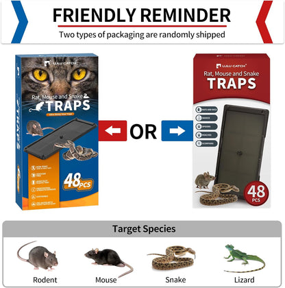 LULUCATCH Super Glue Traps 48 Pack for Mice & Snakes, Larger, Heavier Sticky Traps with Non-Toxic Glue. Sticky Mouse Traps Indoor, Easy to Set, Pet Safe Pest Control