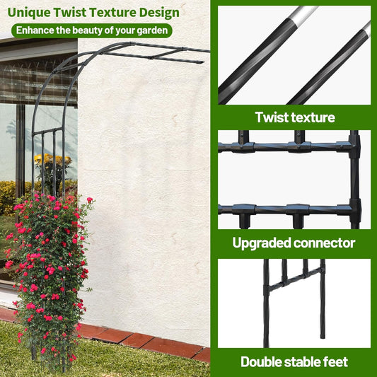 Twira Half Side Garden Arch Trellis, 7.9FT Metal Garden Arbor Trellis for Climbing Plants Outdoor, Black Half Arch Wedding, Garden Archway Arbors and Trellises Decoration for Lawn, Patio, Backyard