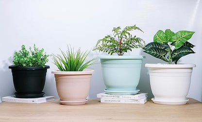 5 Packs 12 inch Flower Pots + Saucer, Planters for Indoor & Outdoor Plants with Drainage Holes | Plastic Flower Pots, Large Planter (White, 12 inch)