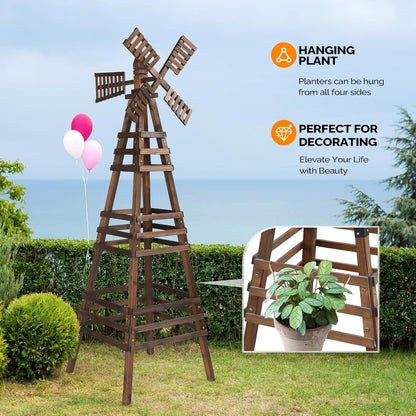 VINGLI Outdoor Yard Windmill, Wooden Wind Spinner for Garden Lawn Yard Patio Decoration (Carbonized Wood, Large)