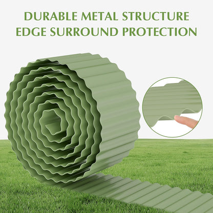Metal Garden Edging Border, Corrugated Steel Landscaping, DIY for Lawn (Green, 8 Inch x 10FT)