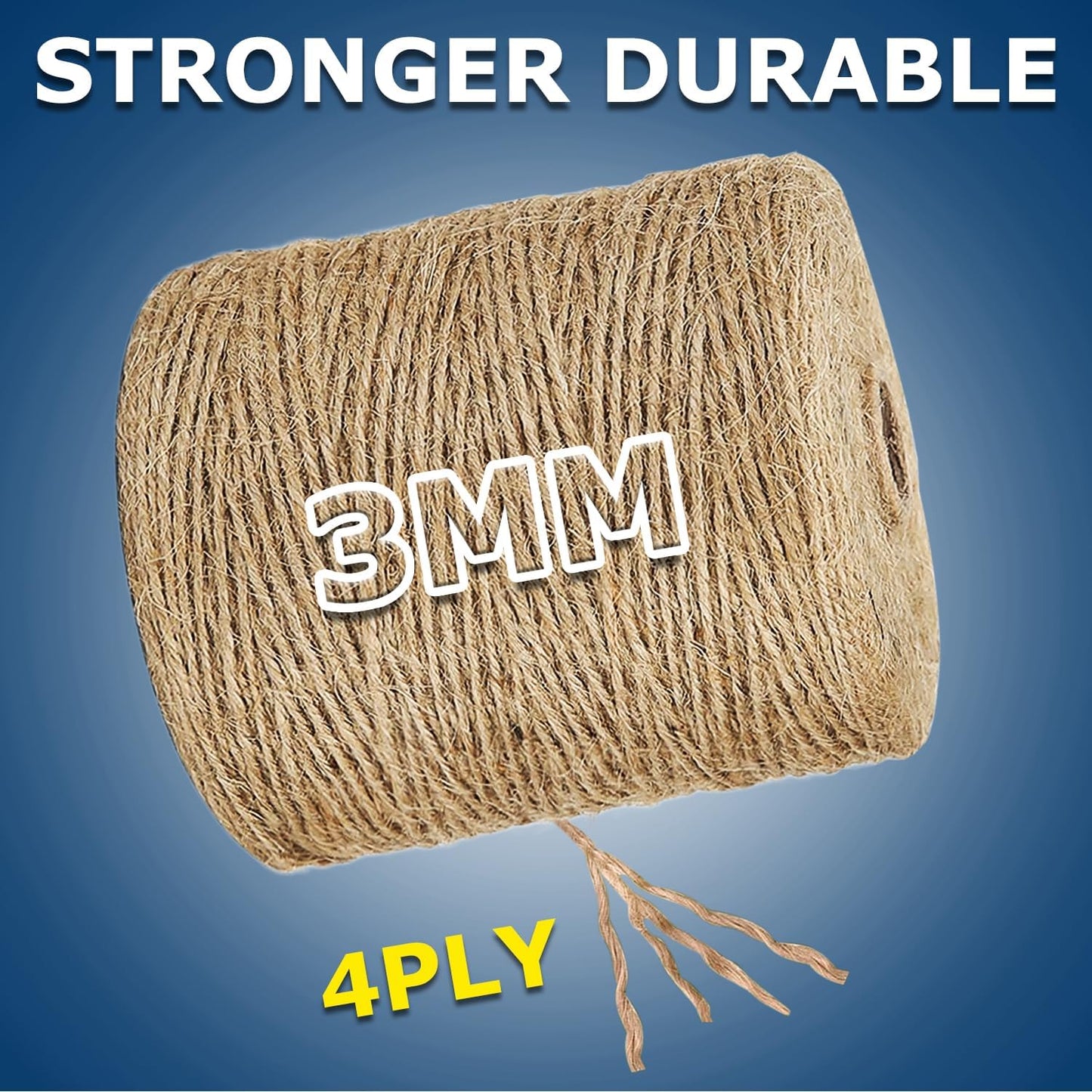 Vanhench Jute Twine 3mm x 328ft (100m), Jute Rope for Crafts Gardening Garden Plant Gift Wrapping Arts & Crafts Art Decoration Packing Material Christmas Twine Bulk Heavy-Duty (Brown)