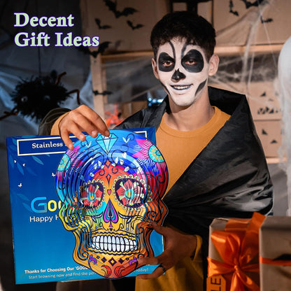 Goolyrusim Metal Wind Spinner - Sugar Skull Wind Spinners, Kinetic Hanging Wind Sculpture 3D Skeleton Wind Catcher for Yard and Garden Decoration Outdoor Decor, Unique Gifts for Halloween, Christmas