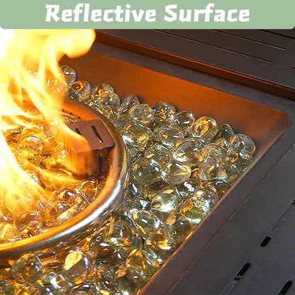 20 Pounds Fire Pit Glass Rocks, Clear Fire Glass Beads for Propane Firepit, Fireplace and Outdoor Decoration, 1 Inch, Diamond - Shaped