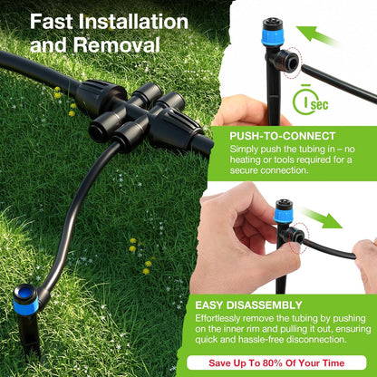 MIXC Greenhouse Micro Drip Irrigation Kit Automatic Irrigation System Patio Misting Plant Watering System with 1/4 inch 1/2 inch Irrigation Tubing Hose Adjustable Nozzle Emitters Barbed Fittings