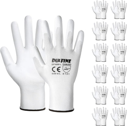 Safety Work Gloves PU Coated-12 Pairs,White Seamless Knit Glove with Polyurethane Coated Smooth Grip on Palm & Fingers, for Men and Women, Ideal for General Duty Work (XX-Large)