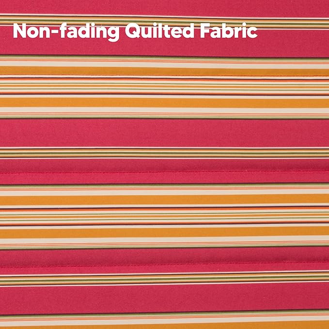 SUNCREAT Double Hammock Quilted Fabric Swing with Spreader Bar, Detachable Pillow, 55” x79” Large Hammock, Red Stripes