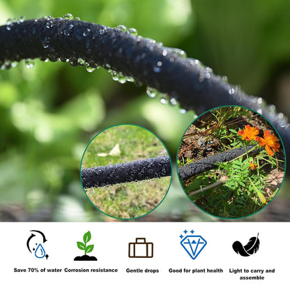 Customizable Soaker Hose System, 1/2inch 75ft Rubber Hose with 50ft PVC Garden Hose, Drip Irrigation Watering Hose with Reinforced Fittings for Flowers Bed Foundation, Lawn, Vegetable, Tree