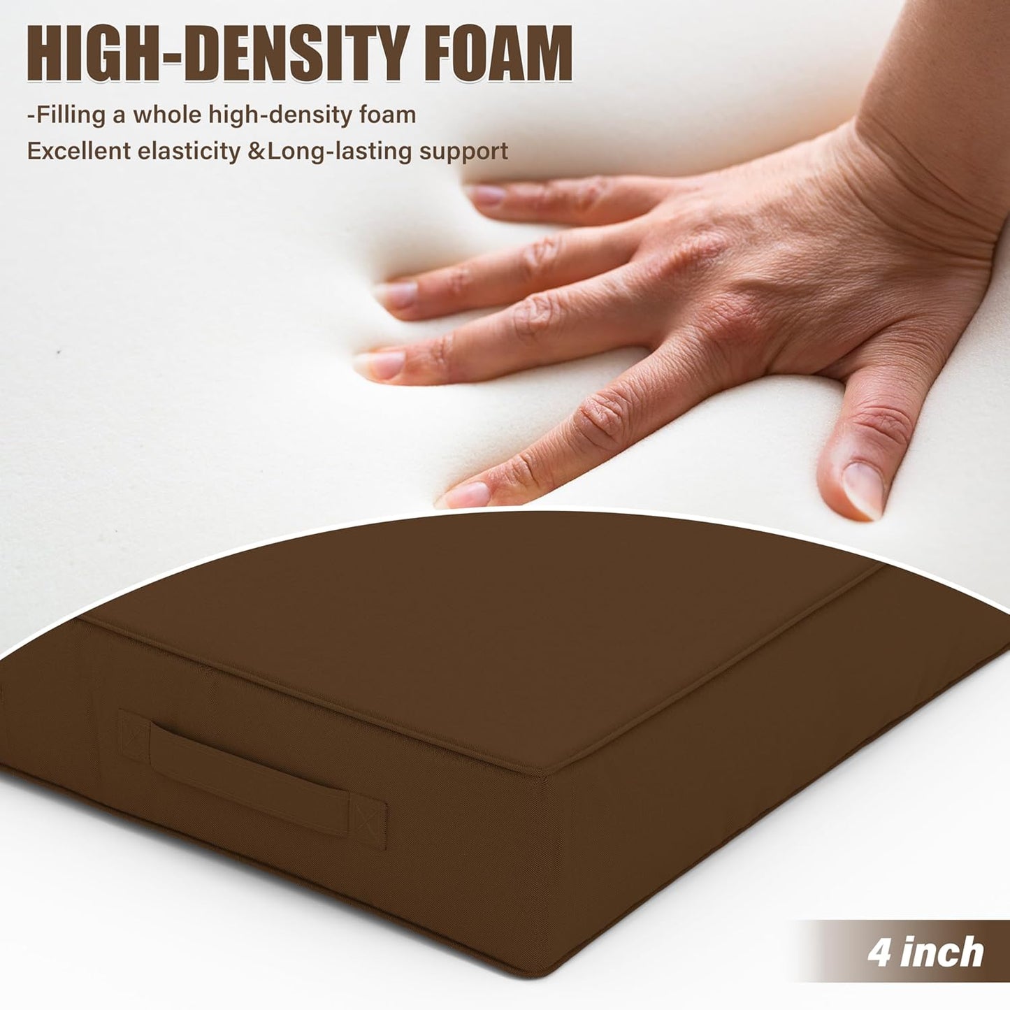 Patio Chair Cushions 19 X 19 X 4 Inch Waterproof Outdoor Seat Cushions for Patio Furniture, Outdoor Sofa Couch Pads with Ties & Handle, Set of 2, Chocolate