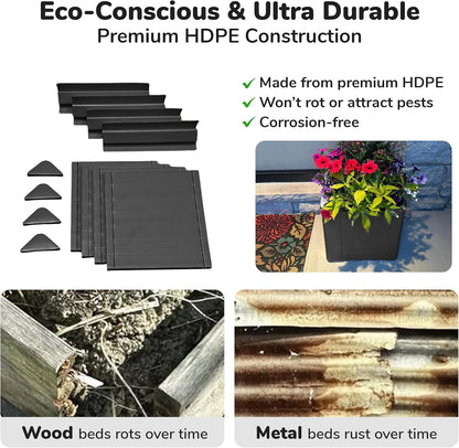 Raised Garden Bed - 1x1 ft Planter Box - Black HDPE - No Tools Needed - DIY Kit for Urban Gardening, Flowers, Herbs & Vegetables - Made in The USA - 2 Pack
