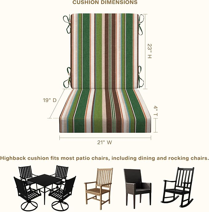 Honeycomb Outdoor Highback, 21 x 42, Stripe Pine Green Chair Cushion for Patio Furniture