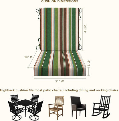 Honeycomb Outdoor Highback, 21 x 42, Stripe Pine Green Chair Cushion for Patio Furniture