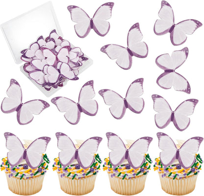 50 PCS Edible Butterfly Cupcake Toppers Wafer Paper Butterfly Cake Decorations Edible Butterfly Party Cupcake Decorations for Baby Shower Wedding Birthday Party Food Decorations Supplies Purple