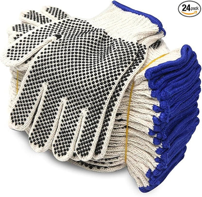 Evridwear Cotton Polyester String Knit Shell Safety Protection Work Gloves for Painter Mechanic Industrial Warehouse Gardening Construction Men & Women 12 Pairs, With Two Side dots, M Size