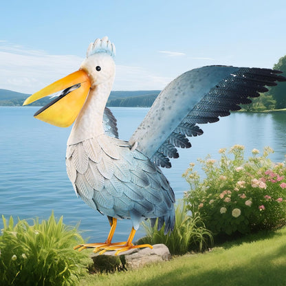 Metal Pelican Garden Statue Outdoor Decor, Metal Yard Art Decoration Coastal Bird Garden Decor Lawn Ornament for Porch Patio
