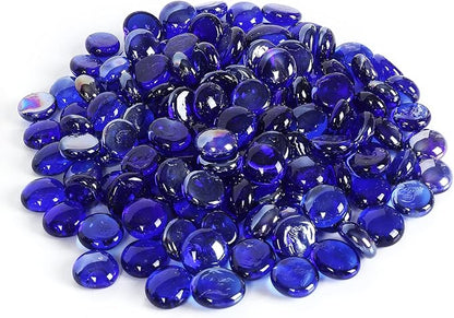 5LB Fire Glass Beads Flat Glass Marbles for Outdoor Fire Pit and Fireplace, Glass Gemstones for Vase Filler, Aquariums, Hydroponics Plants, Home Decor and Christmas DIY Craft, Cobalt