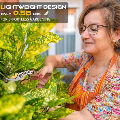 8.5" Professional Bypass Pruning Shears – Heavy Duty Garden Scissors & Clippers for Wood & Tree Trimming, Ultra Sharp SK5 Blade, Ergonomic Handle, Perfect Gardening Gift, 2025 Wood-Like Finish