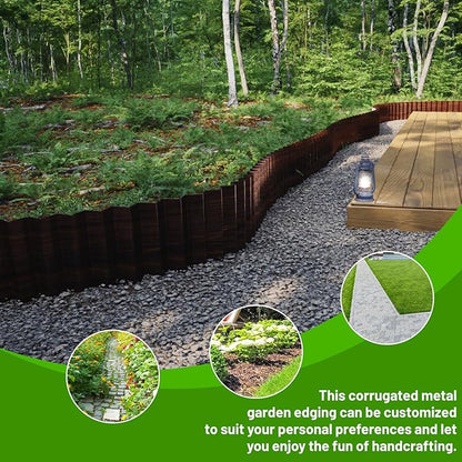 SnugNiture 3 Rolls Corrugated Metal Garden Edging,8" x 20' Landscape Edging Border,Sturdy Metal Lawn Edging for Landscaping, Garden,Flower Bed and Yard(Total 60 Ft)