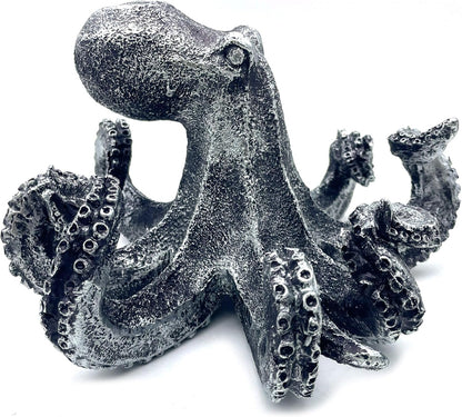 10 Inch Octopus Vintage Statue Sculpture Frgurine Gift for Home Office Living Room Desktop Display Decor Decorative (Silver)