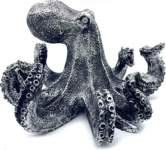 10 Inch Octopus Vintage Statue Sculpture Frgurine Gift for Home Office Living Room Desktop Display Decor Decorative (Silver)