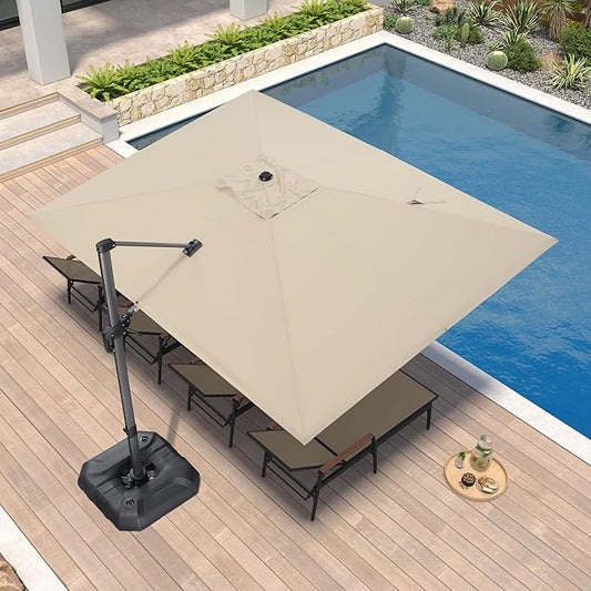 PURPLE LEAF 9' X 11.5' Patio Umbrella Outdoor Cantilever Rectangle Umbrella Aluminum Offset Umbrella with 360-degree Rotation for Garden Deck Pool Patio, Beige