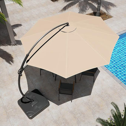 LAUSAINT HOME Sunbrella Outdoor Patio Umbrella with Base Included, 12 FT Deluxe Curvy Cantilever Umbrella Offset Hanging Umbrella with 360° Rotation for Market, Pool, Deck, Garden, Backyard