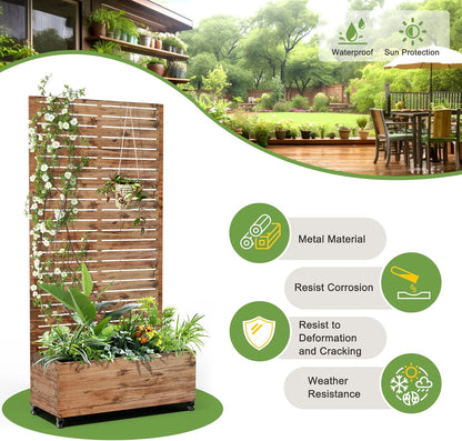 FENCY Metal Raised Garden Bed with Wheels and Trellis,73"x35"x16" Planter Box for Climbing Plants, Vegetables & Vines, Features Privacy Screen and Drainage Holes (Wood Color)