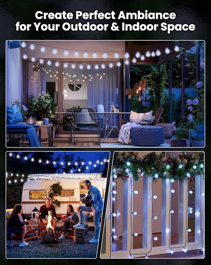 Brightown Solar String Lights Outdoor 60 Led 35.6 Feet 8 Lighting Modes Globe Waterproof Solar Powered Patio Lights for Garden Yard Porch Wedding Party Decor (Pure White)