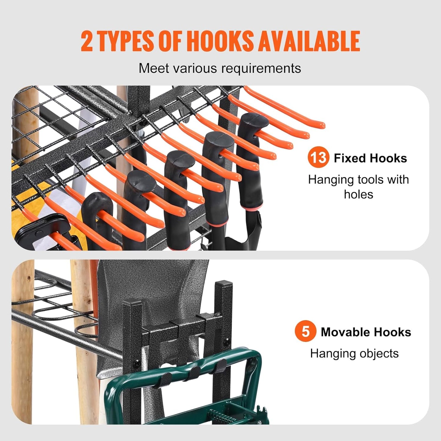 VEVOR Garden Tool Organizer, 16 Slots with Hooks, Yard Tool Tower Rack with Wheels for Garage Organization and Storage, Hold Long-Handled Tool/Rake/Broom, Metal Tool Stand Holder for Shed, Outdoor