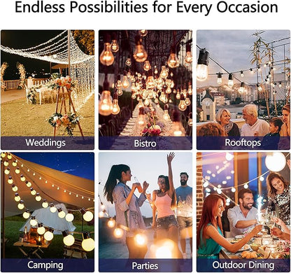 Stright Solar Powered String Light 240FT with Remote Control 8 Light Modes, Weatherproof Shatterproof ST38 LED Bulb, Total 60 Sockets, 1 to 4 Splitter cord String Lights (End to End 60FT, Total 240FT)