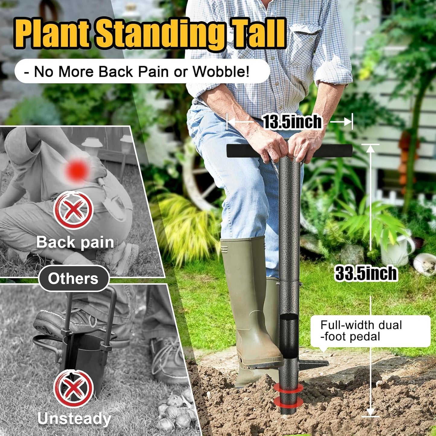 Bulb Planter Tool - 34" Long Handle Sod Plugger Lawn Digger,Auto Plug Eject,Heavy Duty Yard Garden Plant Hole Pluggers for Grass,Tulip Flower ,Soil Transplant Plugging,Turf Repair Transplanting