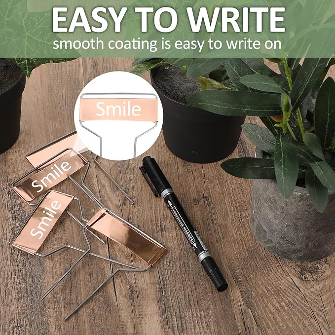 50 Pcs 4 Inch Copper Plant Tags, Metal Plant Labels, Waterproof Garden Label Markers, Weatherproof Metal Garden Tags Plant Labels, Marking Protection Seedling Signs Nursery Tags with 2 Permanent Pen