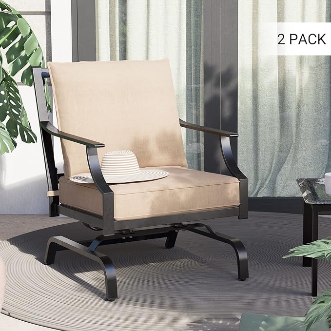 Grand Patio Outdoor Patio Seating, Motion Chair, Stationary Rocker, Padded Cushion Chair Set of 2, Beige