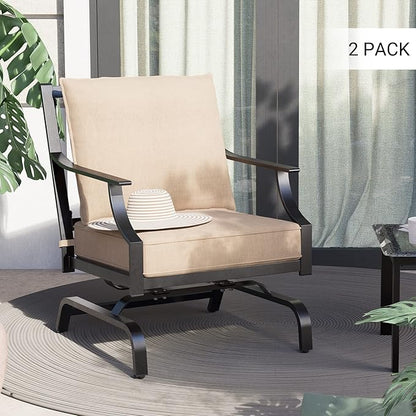 Grand Patio Outdoor Patio Seating, Motion Chair, Stationary Rocker, Padded Cushion Chair Set of 2, Beige