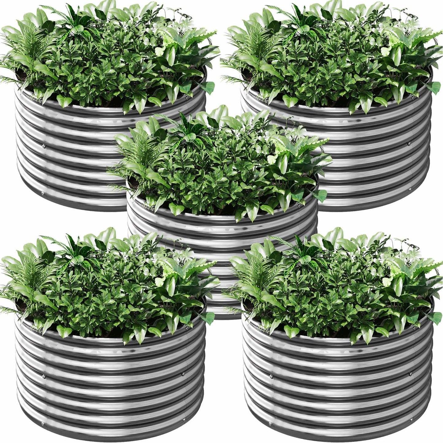 5 Pack 3x3FT Round Galvanized Raised Garden Bed Outdoor,Metal Garden Bed for Vegetables,Steel Raised Beds for Gardening,Above Ground Garden Box for Flower