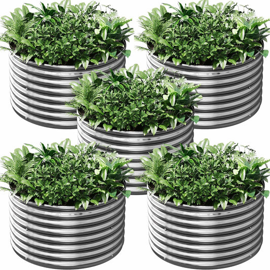 5 Pack 2x2FT Round Galvanized Raised Garden Bed Outdoor,Metal Garden Bed for Vegetables,Steel Raised Beds for Gardening,Above Ground Garden Box for Flower