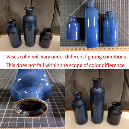 Blue Ceramic Vase Set of 3,Home Decorative Flower Vase,Small vase Set for Farmhouse Living Room Bedroom Tabletop Decor,Office Bookshelf Centerpiece Entrance Decoration