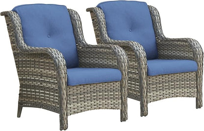 Rilyson Patio Chairs Outdoor Wicker Chair - Rattan Dining Chairs Porch Chairs Outside Club Chairs with High Back and Deep Seating(Mixed Grey/Blue)