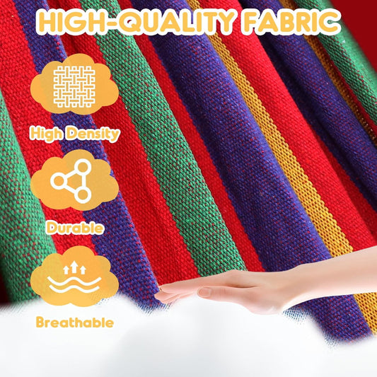 ANYOO Cotton Hammock Portable Camping Hammocks for Hanging Sturdy Garden Comfortable Fabric Hammock with Tree Straps Up to 660lbs with Travel Bag for Camping Outdoor/Indoor Patio Backyard