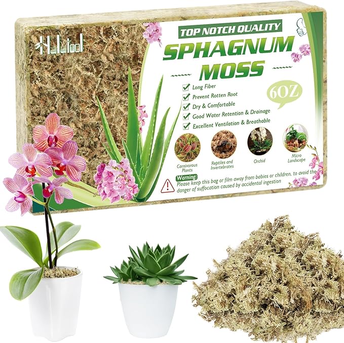 Halatool 6OZ Natural Sphagnum Moss for Plants 8 QT Premium Peat Moss Dried Long Fiber Orchid Moss for Orchid Repotting Carnivorous Succulents Garden Flowers Crafts Terrarium and Reptiles
