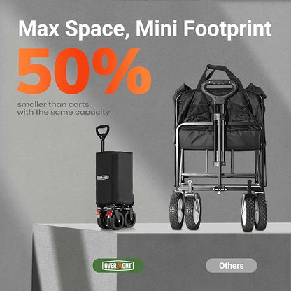 Overmont Ultra-Compact Collapsible Wagon Cart -200L Portable Folding Wagon with All-Terrain Wheels Utility for Beach, Grocery Shopping, Camping, and Gardening – 330lbs Load Capacity Black